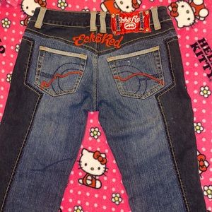 ECKO unlimited RED Embroidery 2000s jeans size 7 y2k
